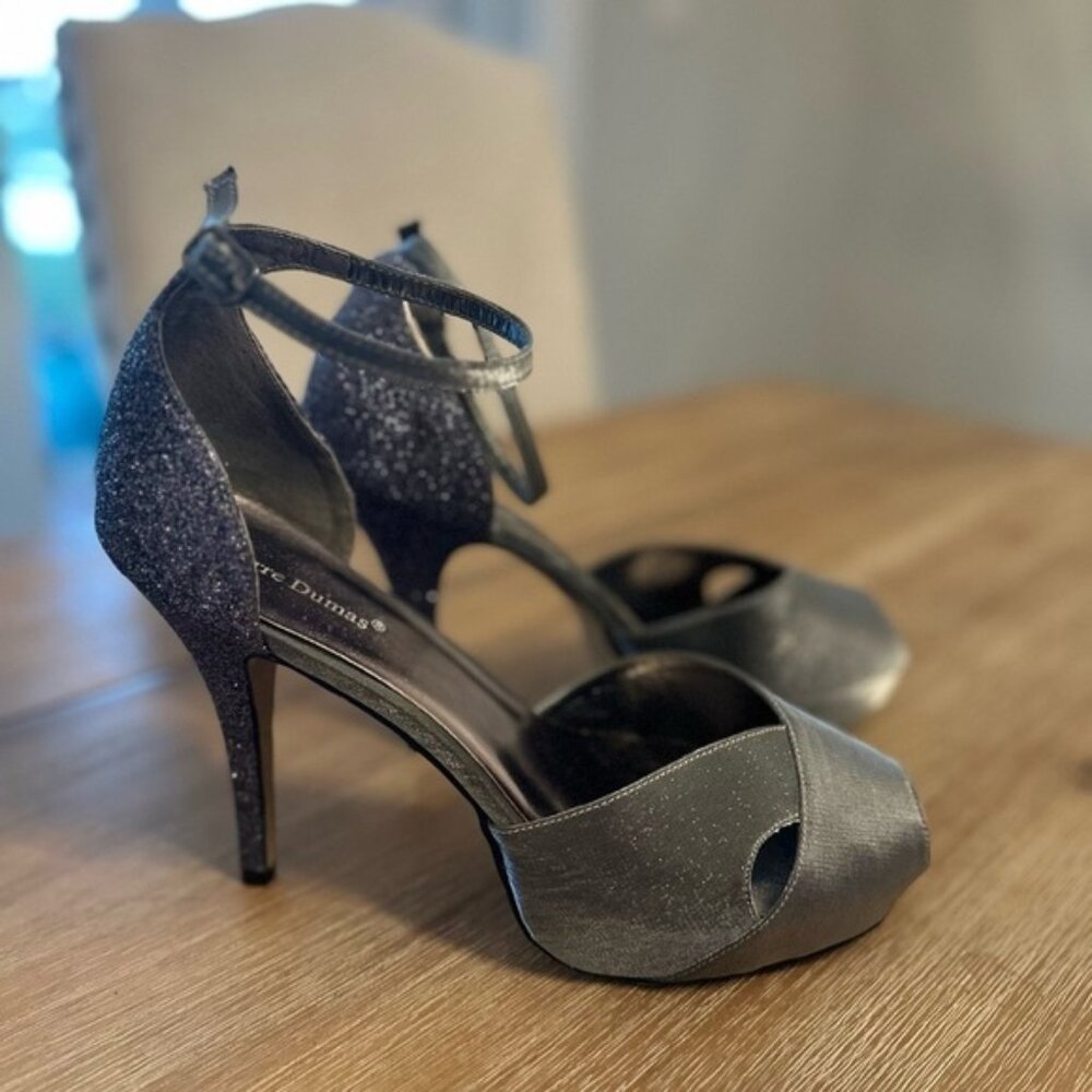 Gray and silver heels glitter heels